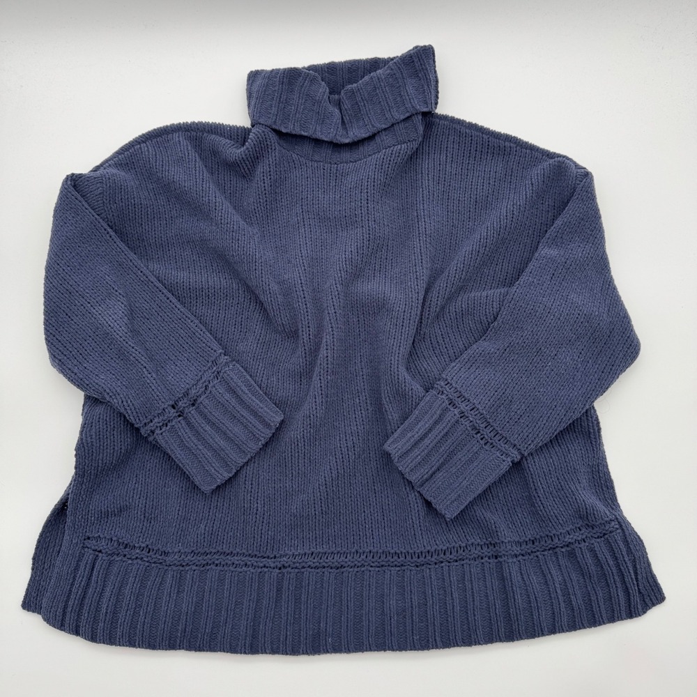 Aerie Navy Blue Chenille Turtleneckβ Sweater Oversized Ribbed Knit L